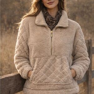 No Boundaries Sherpa Half-Zip Pullover Jacket - Cream Plush Fleece Sweater XS
